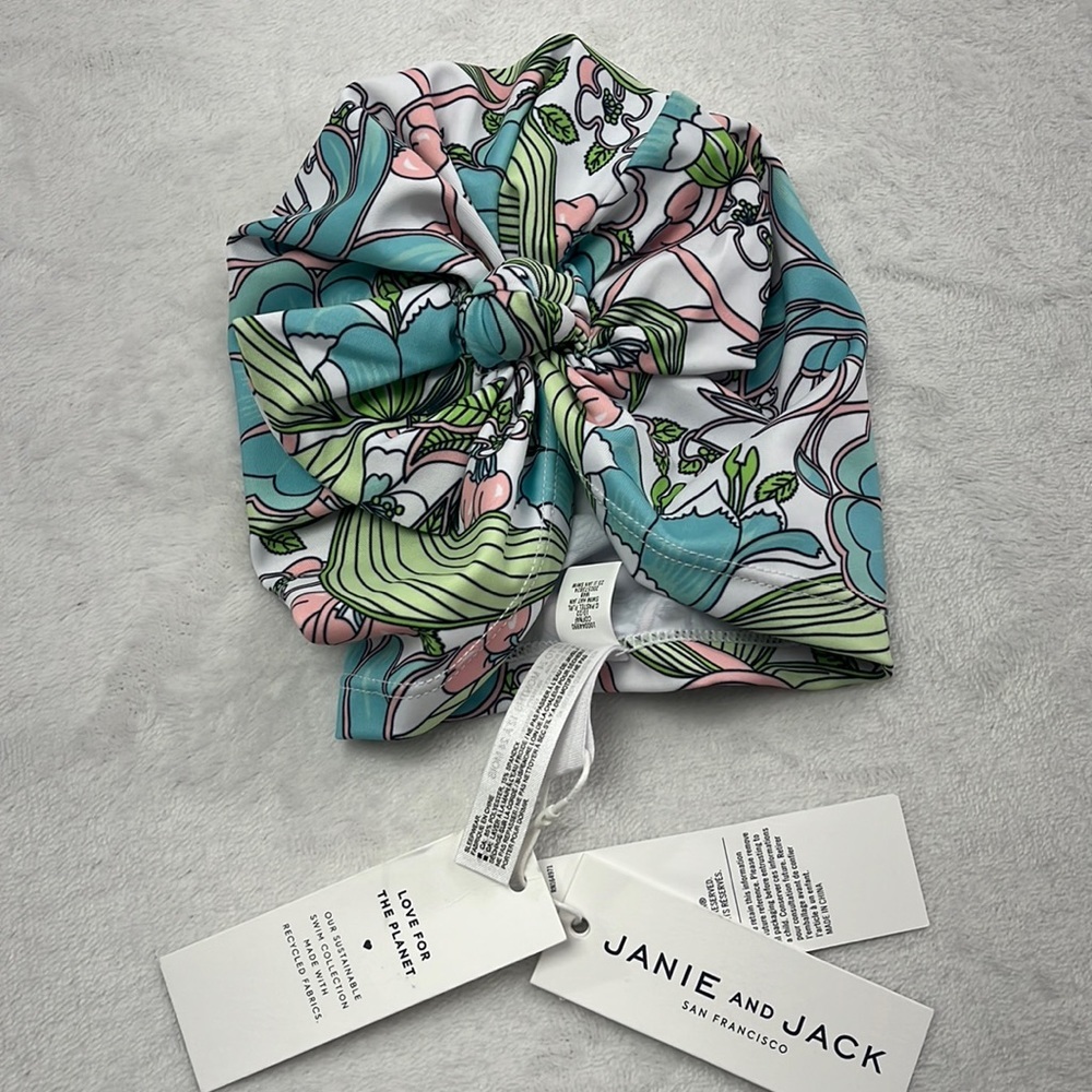 NWT Janie & Jack 12-24 Mos Bowtie G Pastel‎ Floral Swim Hat